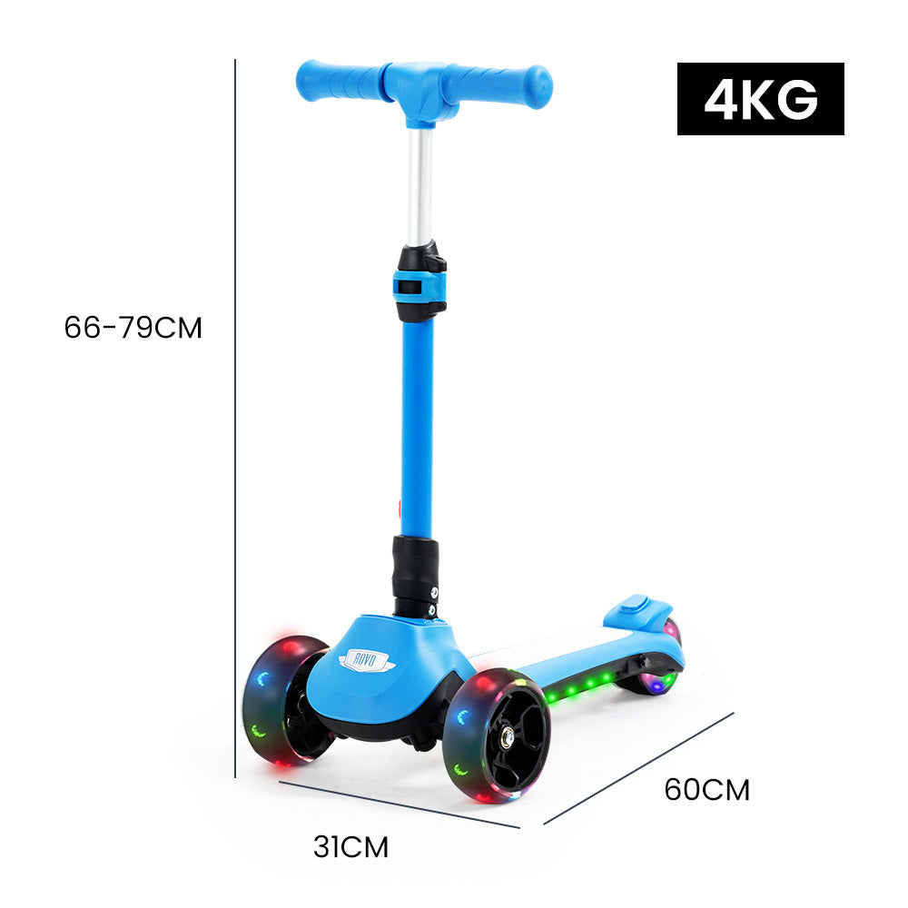 3-Wheel Electric Scooter for Kids, Adjustable, Foldable, Flashing Lights, Blue
