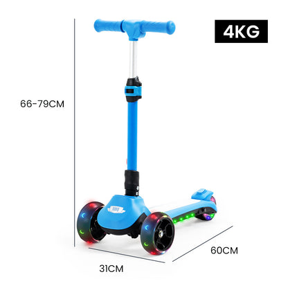 3-Wheel Electric Scooter for Kids, Adjustable, Foldable, Flashing Lights, Blue