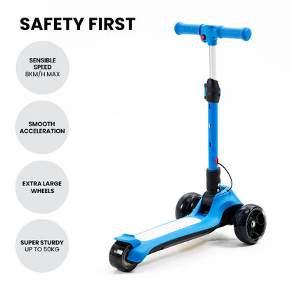 3-Wheel Electric Scooter for Kids, Adjustable, Foldable, Flashing Lights, Blue