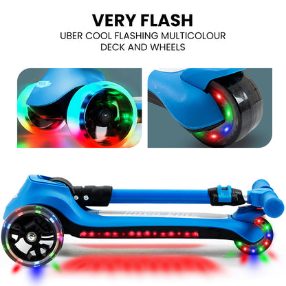 3-Wheel Electric Scooter for Kids, Adjustable, Foldable, Flashing Lights, Blue