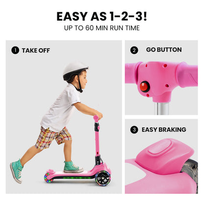 3-Wheel Electric Scooter for Kids, Ages 3-8, Adjustable, Folding, Pink