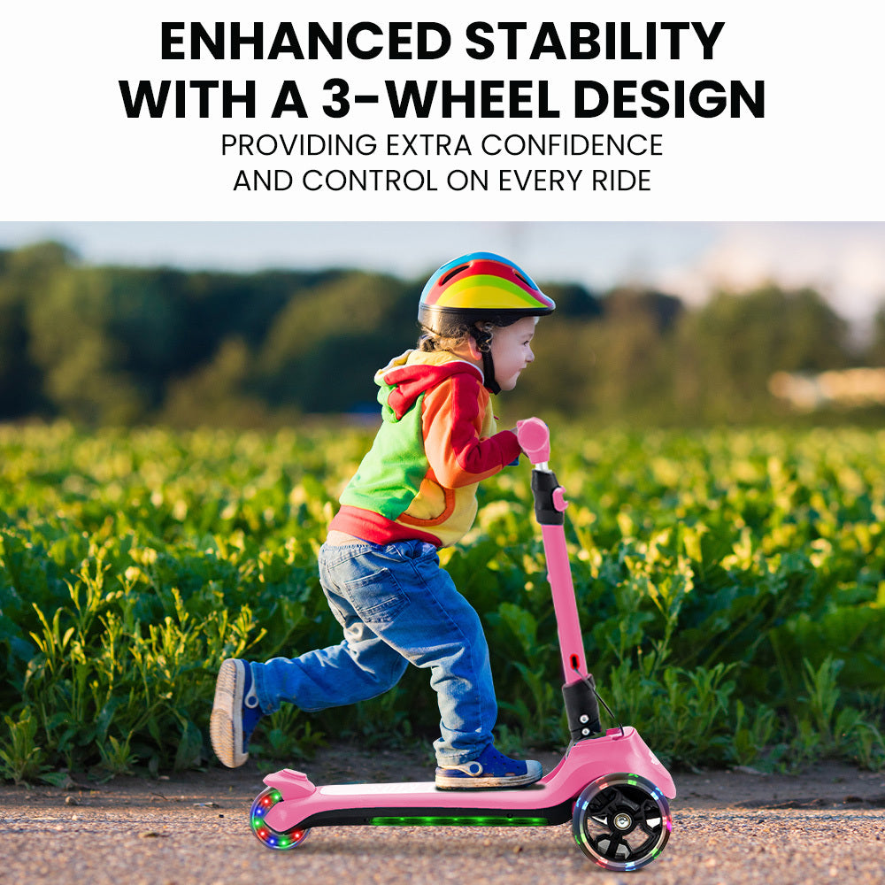3-Wheel Electric Scooter for Kids, Ages 3-8, Adjustable, Folding, Pink