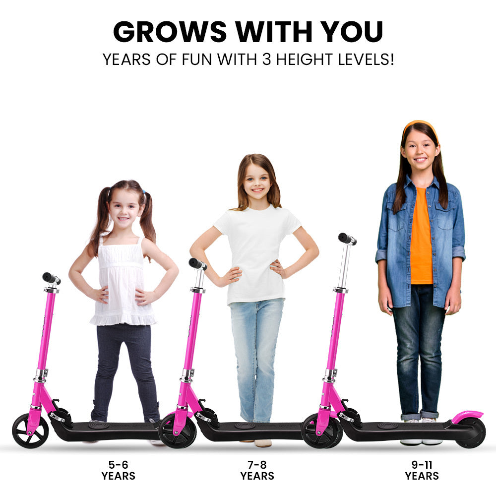 Foldable Electric Scooter for Kids, Adjustable Height, 12km/h, Pink, Ages 5-11