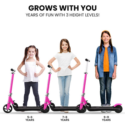 Foldable Electric Scooter for Kids, Adjustable Height, 12km/h, Pink, Ages 5-11