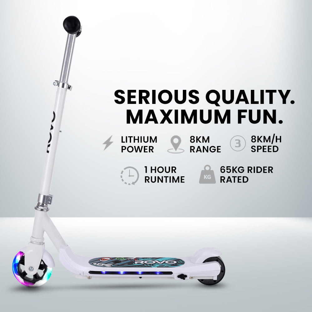 Kids Electric Scooter with Lights, Adjustable Height, Brushless Motor, White