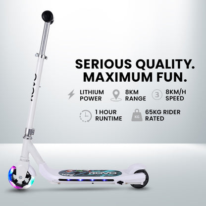 Kids Electric Scooter with Lights, Adjustable Height, Brushless Motor, White