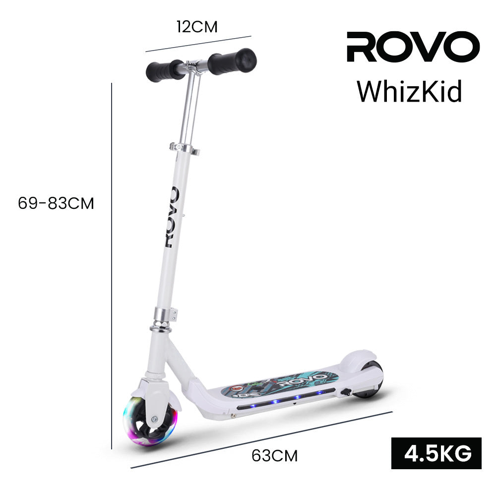 Kids Electric Scooter with Lights, Adjustable Height, Brushless Motor, White