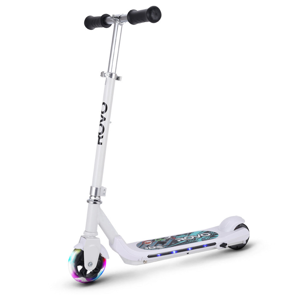 Kids Electric Scooter with Lights, Adjustable Height, Brushless Motor, White