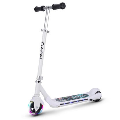 Kids Electric Scooter with Lights, Adjustable Height, Brushless Motor, White
