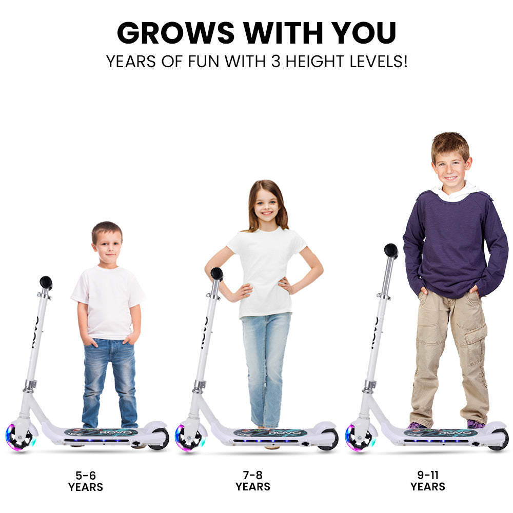 Kids Electric Scooter with Lights, Adjustable Height, Brushless Motor, White
