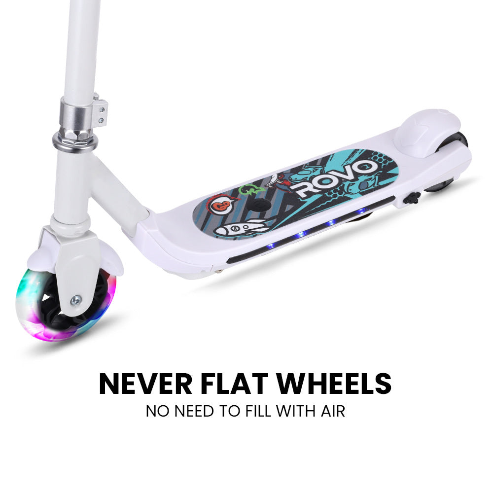 Kids Electric Scooter with Lights, Adjustable Height, Brushless Motor, White