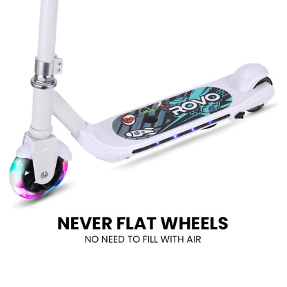 Kids Electric Scooter with Lights, Adjustable Height, Brushless Motor, White