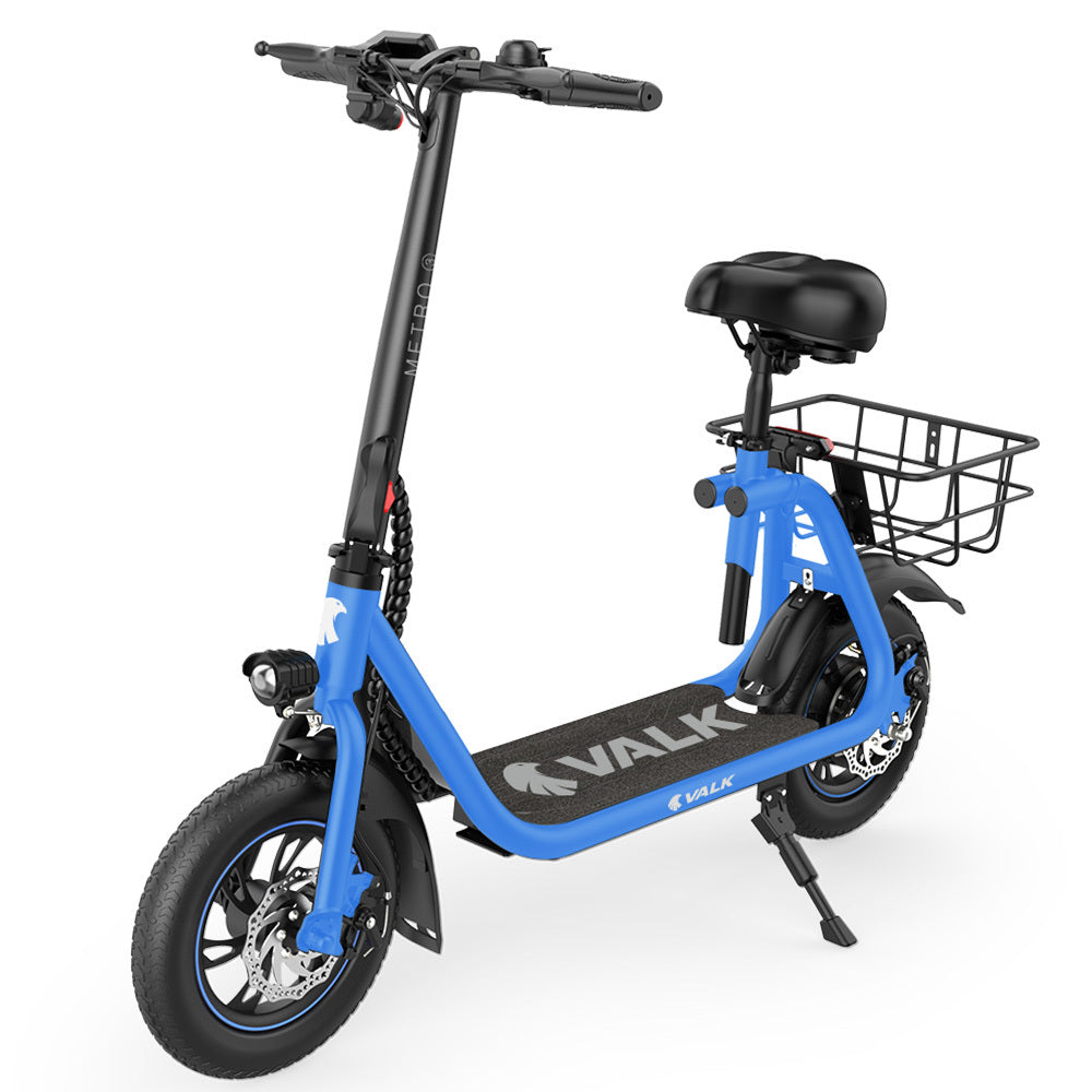 Electric Scooter with Seat, Disc Brakes, 12m Tyres, 25 km/h Speed, Blue
