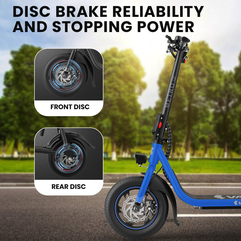 Electric Scooter with Seat, Disc Brakes, 12m Tyres, 25 km/h Speed, Blue