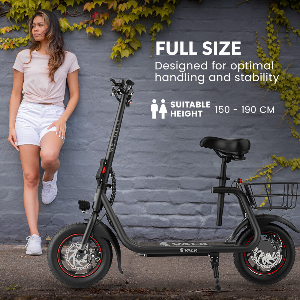 Electric Scooter with Seat, Disc Brakes, 12m Tyres, 25 km/h, 20 km Range