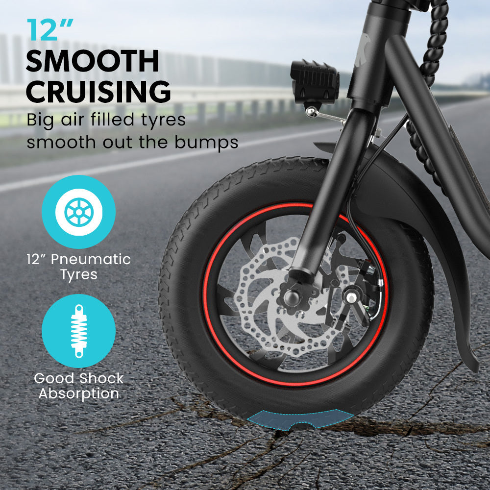 Electric Scooter with Seat, Disc Brakes, 12m Tyres, 25 km/h, 20 km Range
