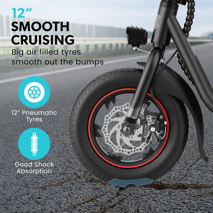 Electric Scooter with Seat, Disc Brakes, 12m Tyres, 25 km/h, 20 km Range