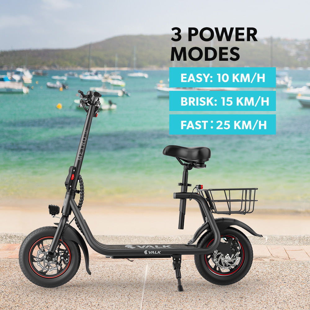 Electric Scooter with Seat, Disc Brakes, 12m Tyres, 25 km/h, 20 km Range