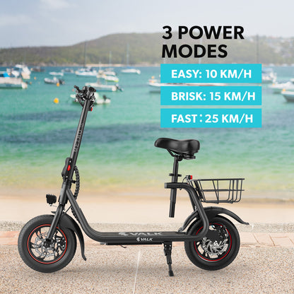 Electric Scooter with Seat, Disc Brakes, 12m Tyres, 25 km/h, 20 km Range