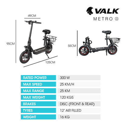 Electric Scooter with Seat, Disc Brakes, 12m Tyres, 25 km/h, 20 km Range