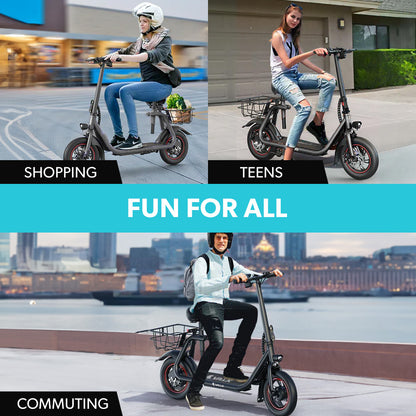 Electric Scooter with Seat, Disc Brakes, 12m Tyres, 25 km/h, 20 km Range