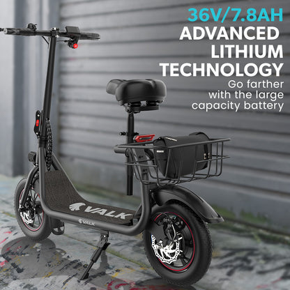 Electric Scooter with Seat, Disc Brakes, 12m Tyres, 25 km/h, 20 km Range