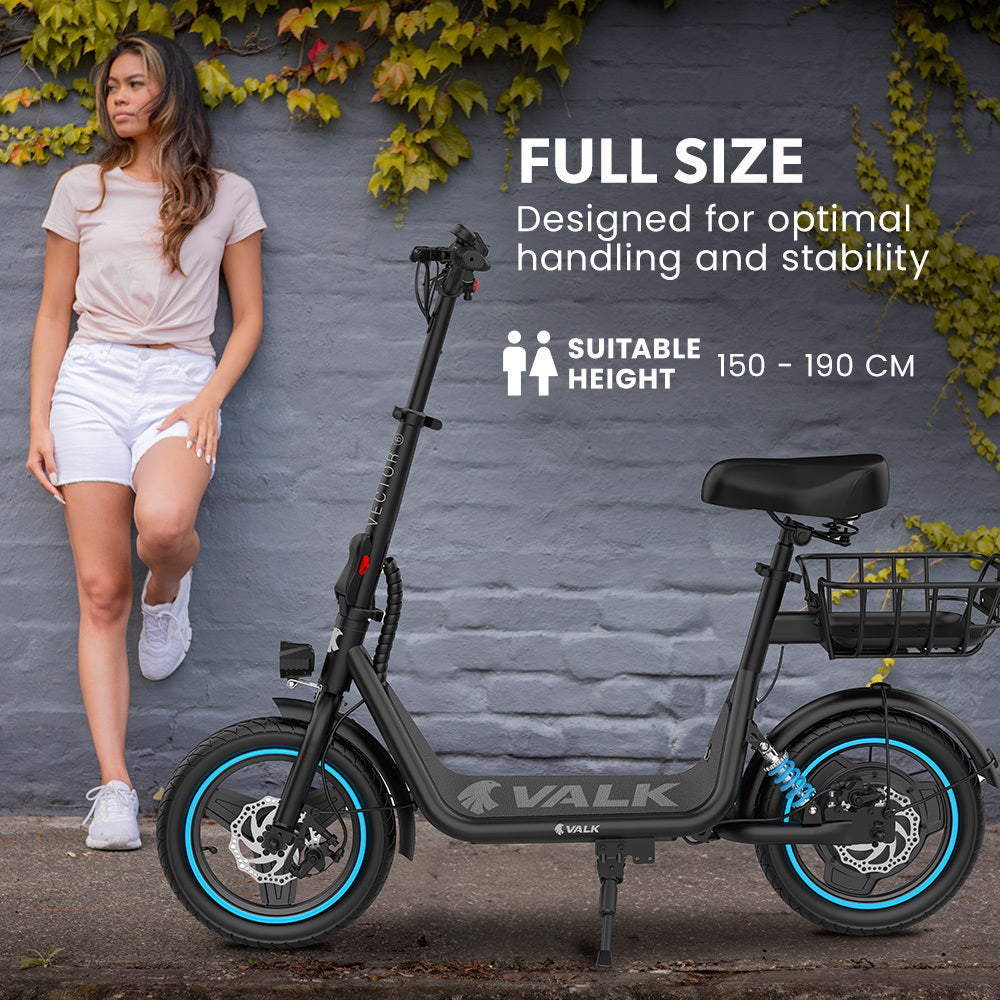 Electric Scooter with Seat, 30km Range, Disc Brakes, 14m Tyres, Foldable Design