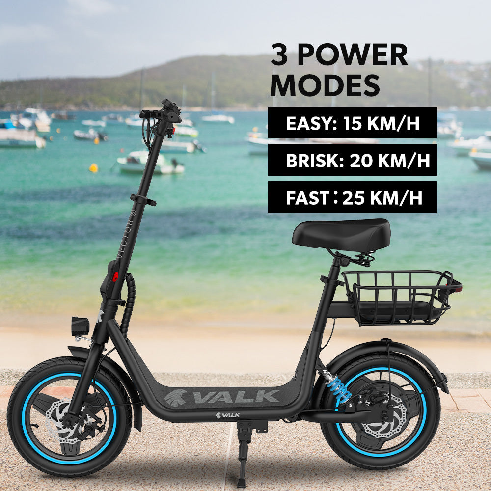 Electric Scooter with Seat, 30km Range, Disc Brakes, 14m Tyres, Foldable Design