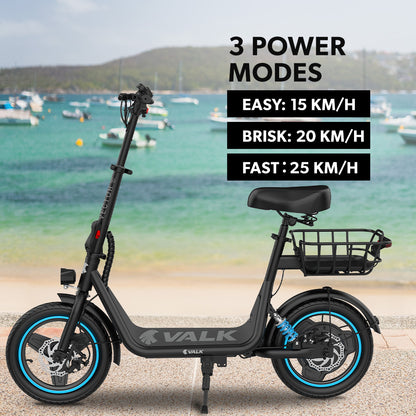 Electric Scooter with Seat, 30km Range, Disc Brakes, 14m Tyres, Foldable Design
