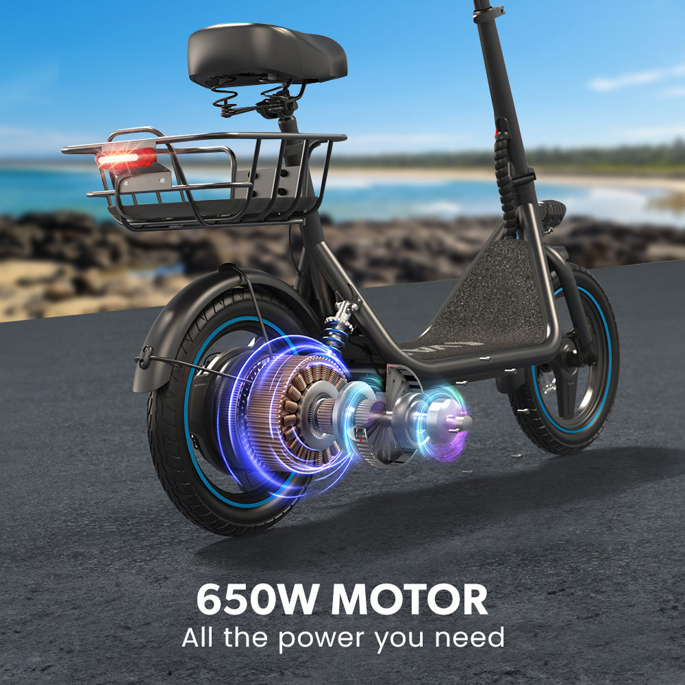 Electric Scooter with Seat, 30km Range, Disc Brakes, 14m Tyres, Foldable Design