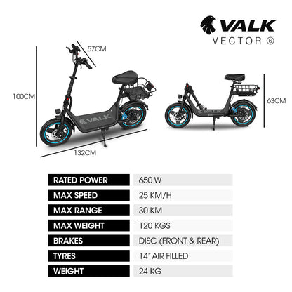 Electric Scooter with Seat, 30km Range, Disc Brakes, 14m Tyres, Foldable Design