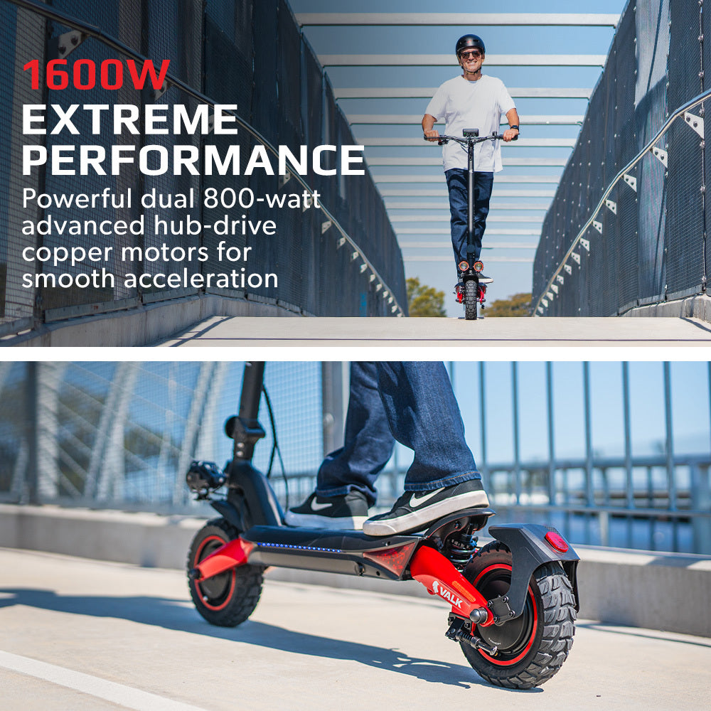 Dual Motor 1600W Electric Scooter with 60km Range and Suspension, Black/Red