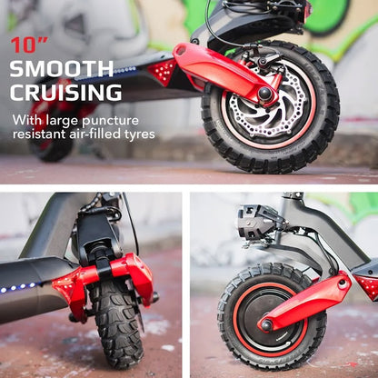 Dual Motor 1600W Electric Scooter with 60km Range and Suspension, Black/Red