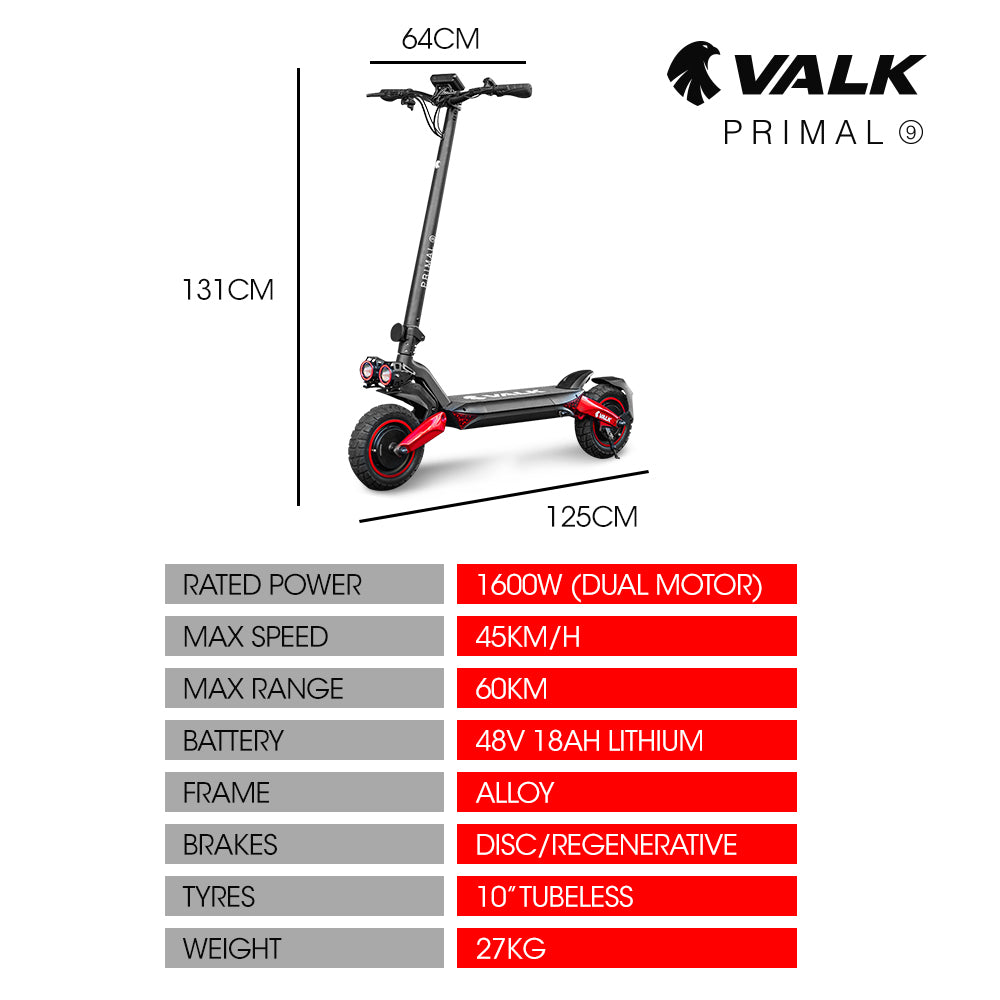 Dual Motor 1600W Electric Scooter with 60km Range and Suspension, Black/Red