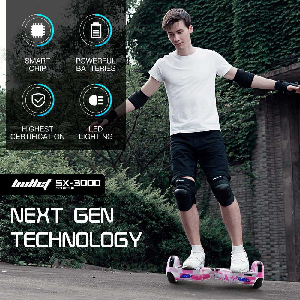 Dual Motor Hoverboard with 0.17m Wheels, LED Lights, 15km Range, Camo Pink