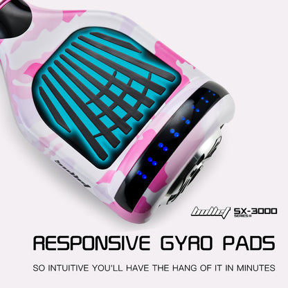 Dual Motor Hoverboard with 0.17m Wheels, LED Lights, 15km Range, Camo Pink