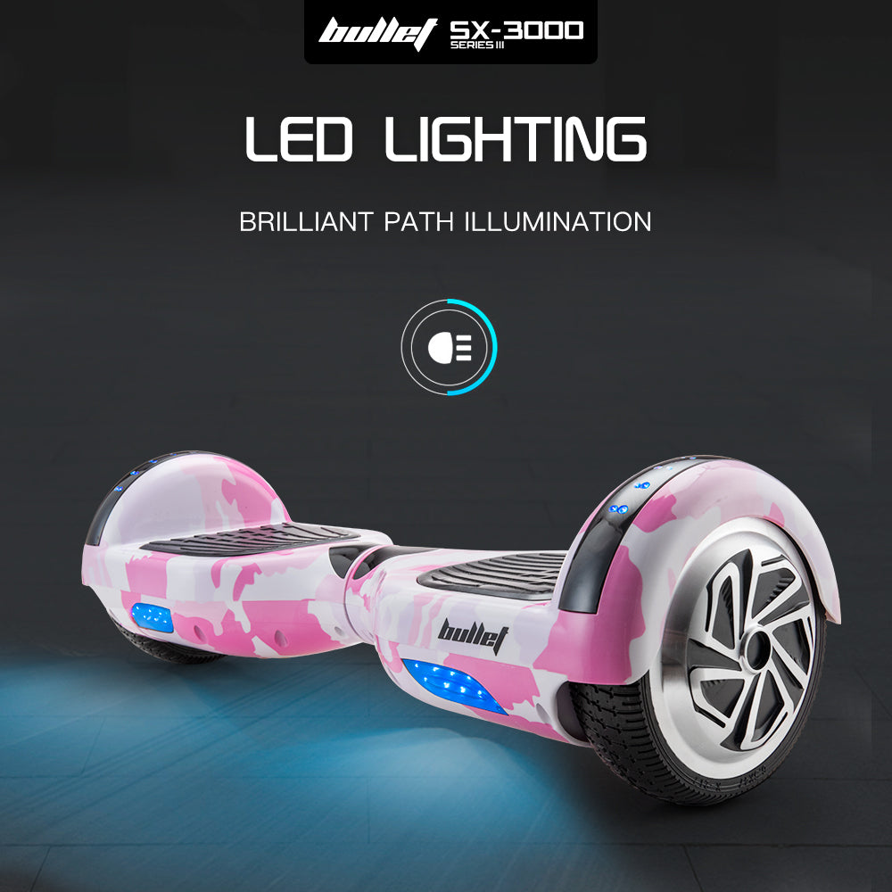 Dual Motor Hoverboard with 0.17m Wheels, LED Lights, 15km Range, Camo Pink