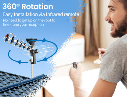 Digital Rotating Outdoor HD TV Antenna with Amplified Signal, 12m Cable