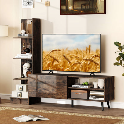 TV Stand for TVs up to 50 Inches with Bookshelf and Adjustable Shelf-Rustic Brown