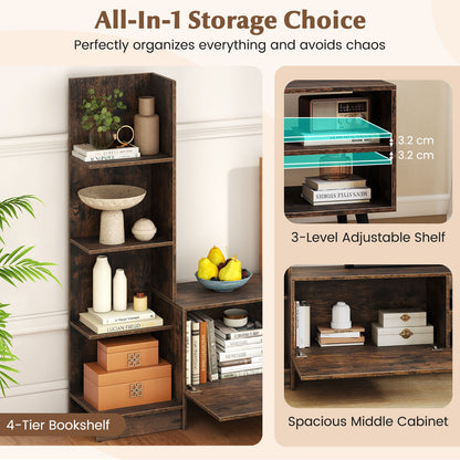 TV Stand for TVs up to 50 Inches with Bookshelf and Adjustable Shelf-Rustic Brown
