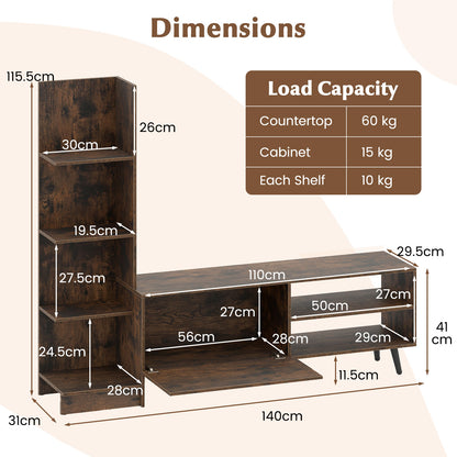TV Stand for TVs up to 50 Inches with Bookshelf and Adjustable Shelf-Rustic Brown