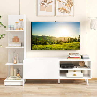 TV Stand for TVs up to 50 Inches with Bookshelf and Adjustable Shelf-White