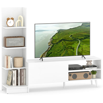 TV Stand for TVs up to 50 Inches with Bookshelf and Adjustable Shelf-White