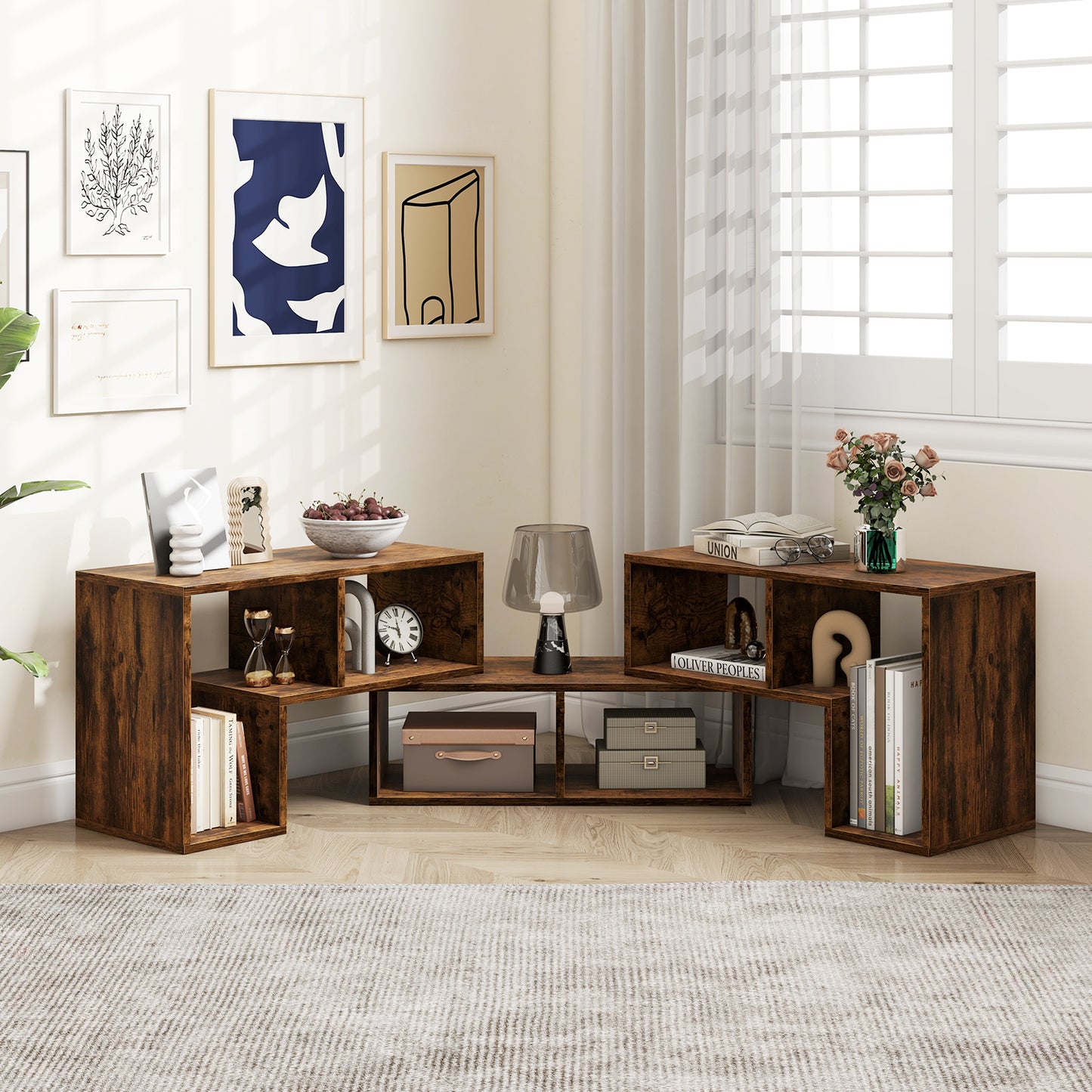 3-Piece Convertible TV Stand for Up to 65 inch TVs-Rustic Brown