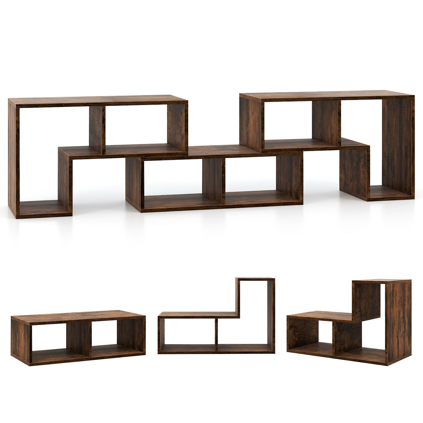 3-Piece Convertible TV Stand for Up to 65 inch TVs-Rustic Brown