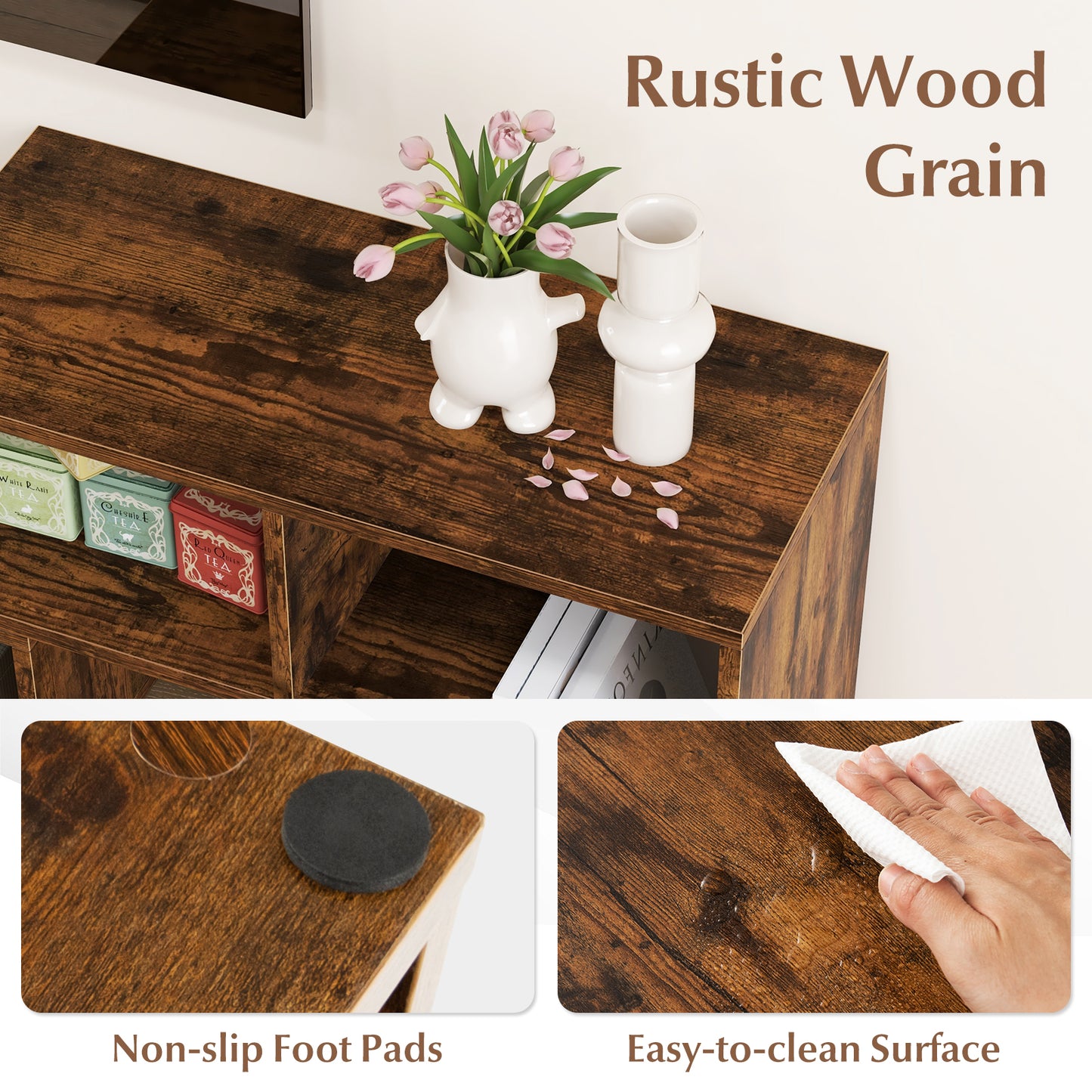 3-Piece Convertible TV Stand for Up to 65 inch TVs-Rustic Brown