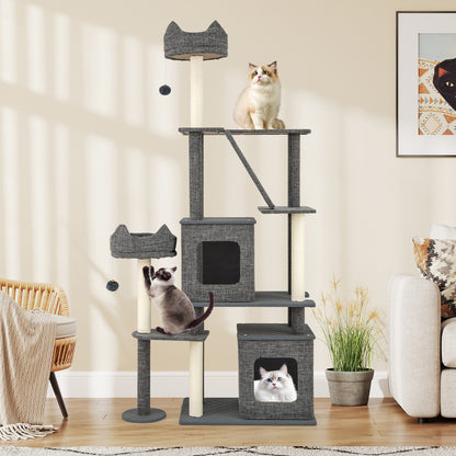 1.8m Tall Cat Tree with Scratching Posts and Board for Indoor Cats-Grey