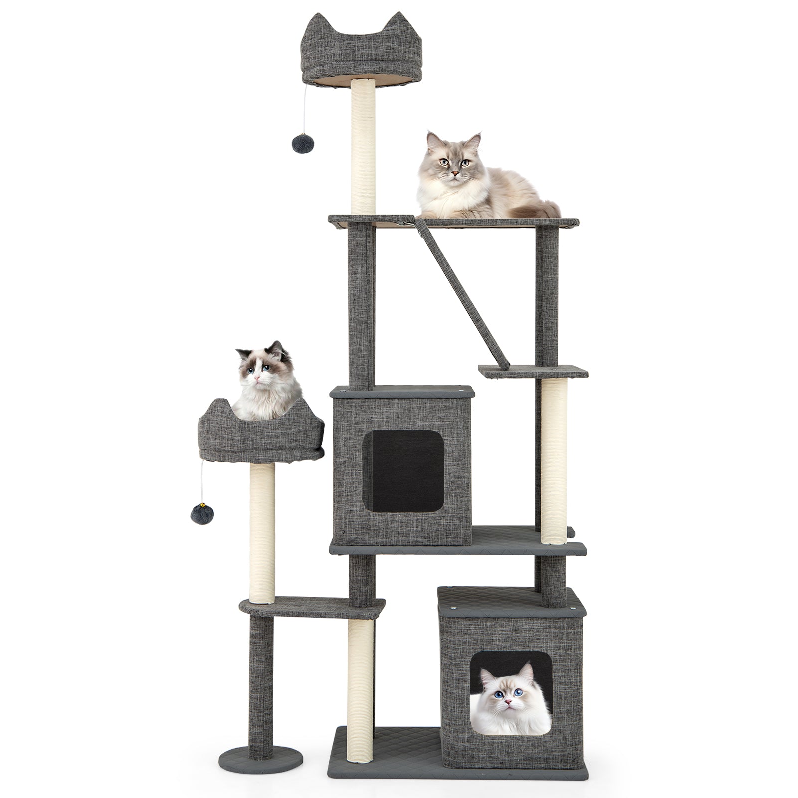 1.8m Tall Cat Tree with Scratching Posts and Board for Indoor Cats-Grey