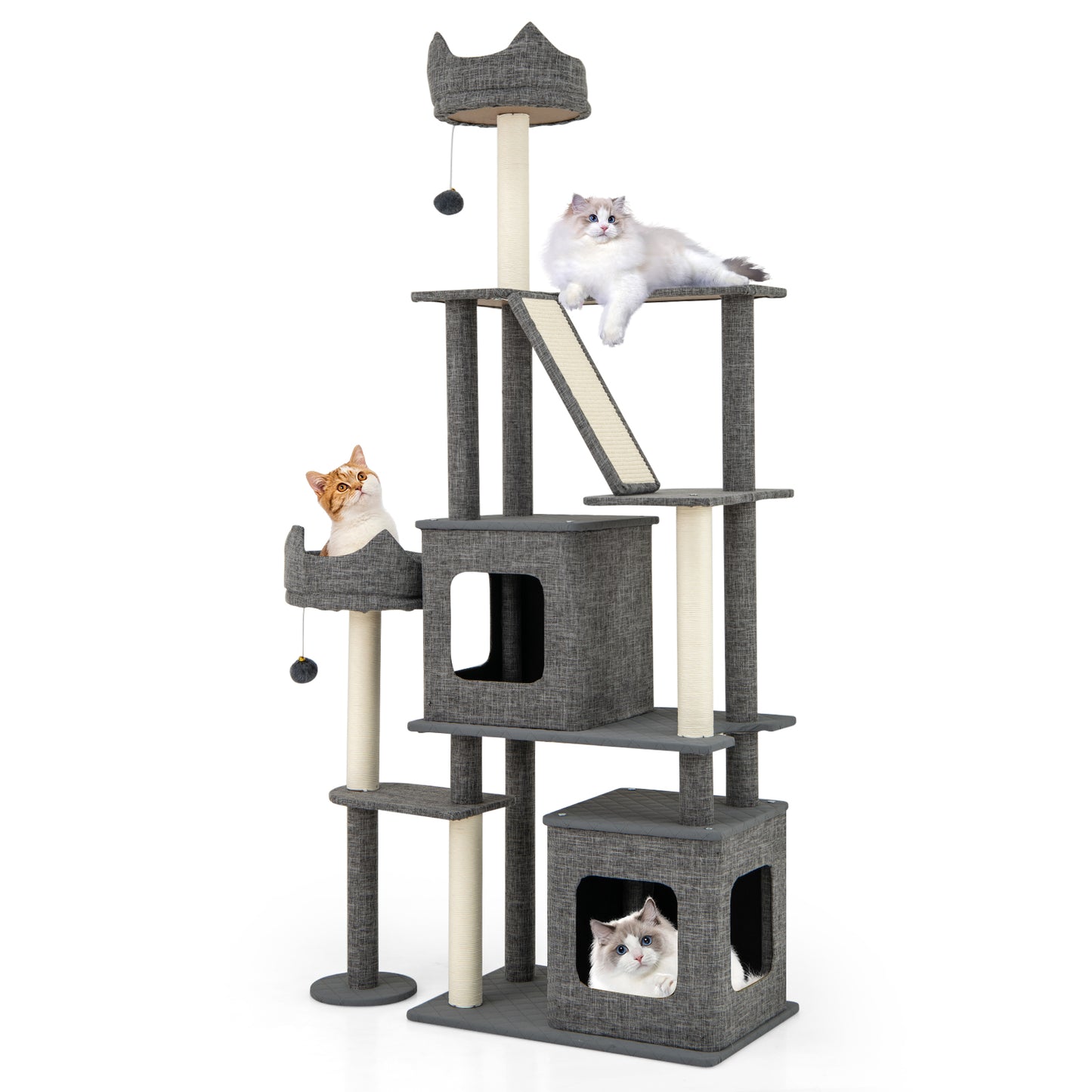 1.8m Tall Cat Tree with Scratching Posts and Board for Indoor Cats-Grey