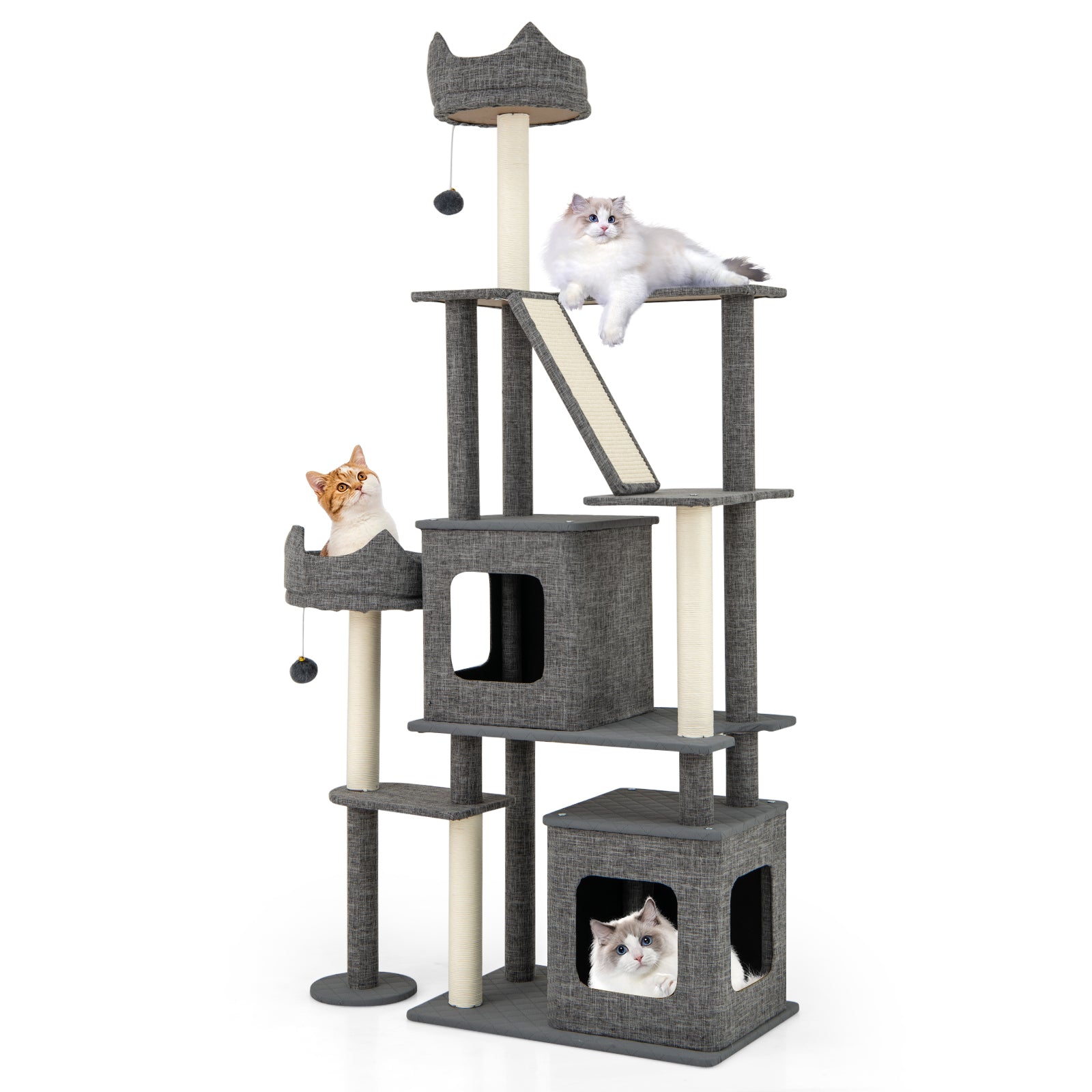 1.8m Tall Cat Tree with Scratching Posts and Board for Indoor Cats-Grey